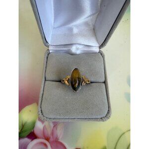 Vintage 60s Sterling 10K GF Clark & Coombs Ring Marquis Tigers Eye Sz 8